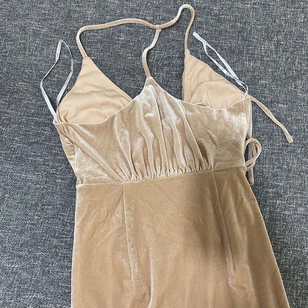 New Sheike Nude Velvet Wrap Dress Fesyen Wanita Pakaian Wanita Gaun