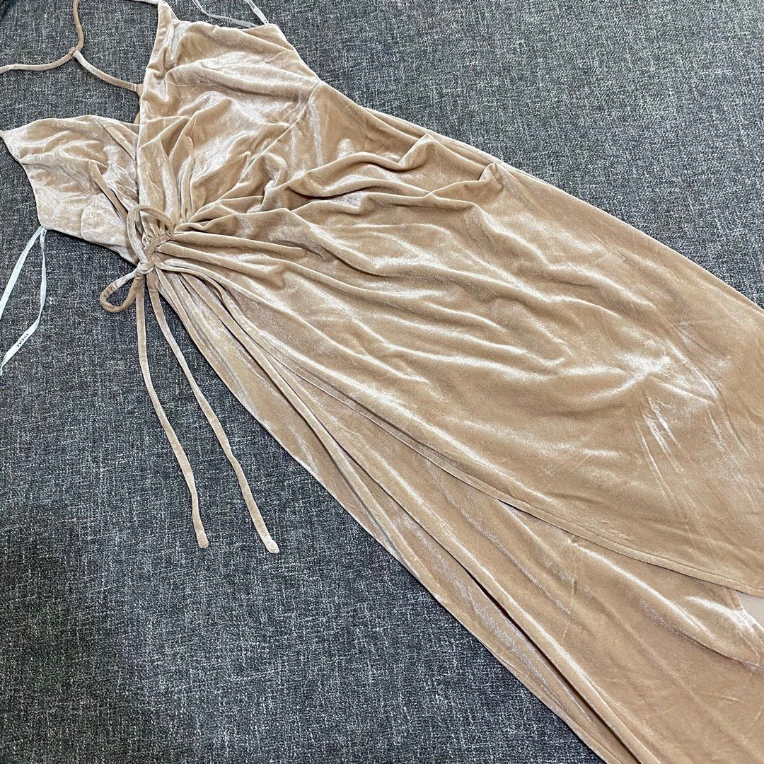New Sheike Nude Velvet Wrap Dress Fesyen Wanita Pakaian Wanita Gaun