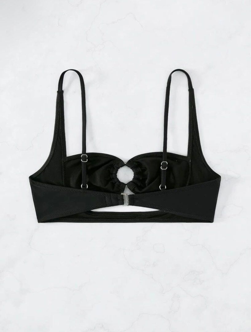 Sexy Black Ring Linked Cut Out Bikini Top Women S Fashion Swimwear