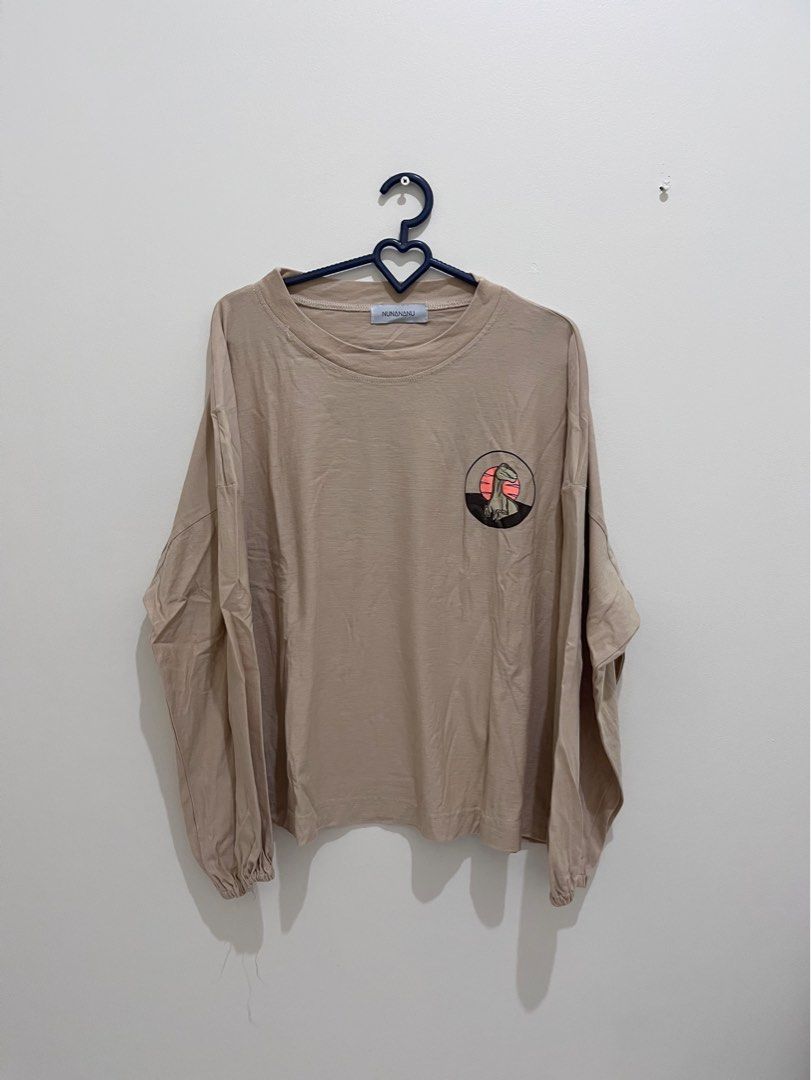 Kaos Polos Nude Coklat Nunananu Dinosaurus Lengan Panjang Balon Baju