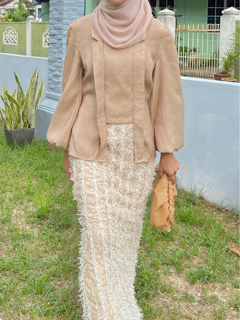 Kebaya Zalia Nude Brown Women S Fashion Muslimah Fashion Baju Kurung
