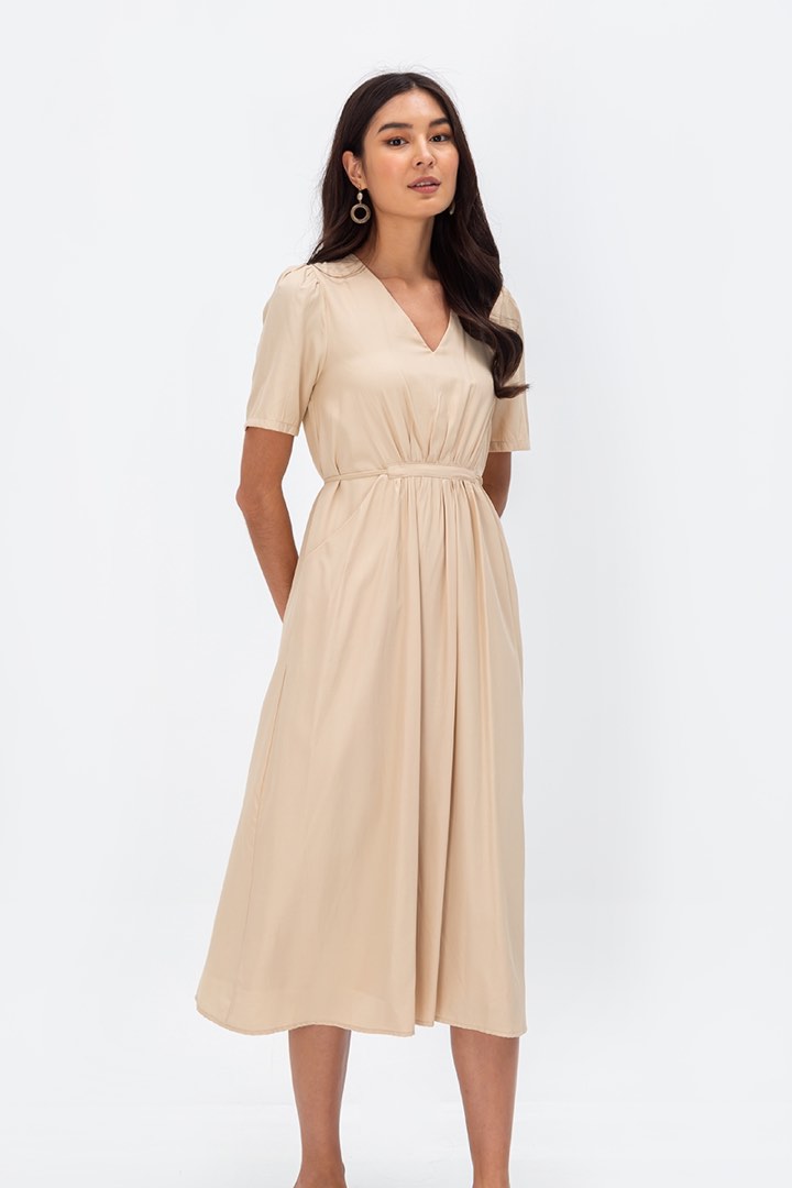 Love And Bravery L B Saana Tieback Midi Dress In Nude Women S Fashion Dresses Sets Dresses