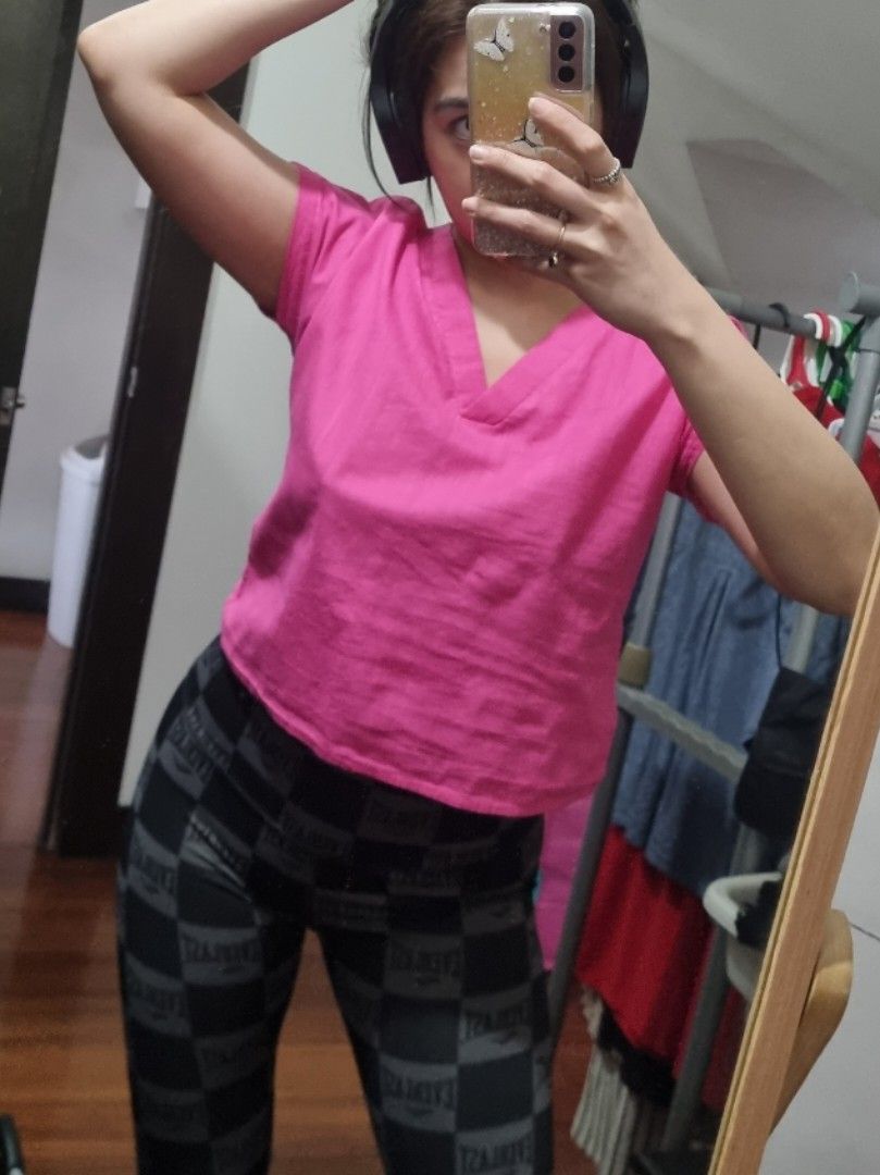 Linen Shein Hot Pink Top Women S Fashion Tops Blouses On Carousell