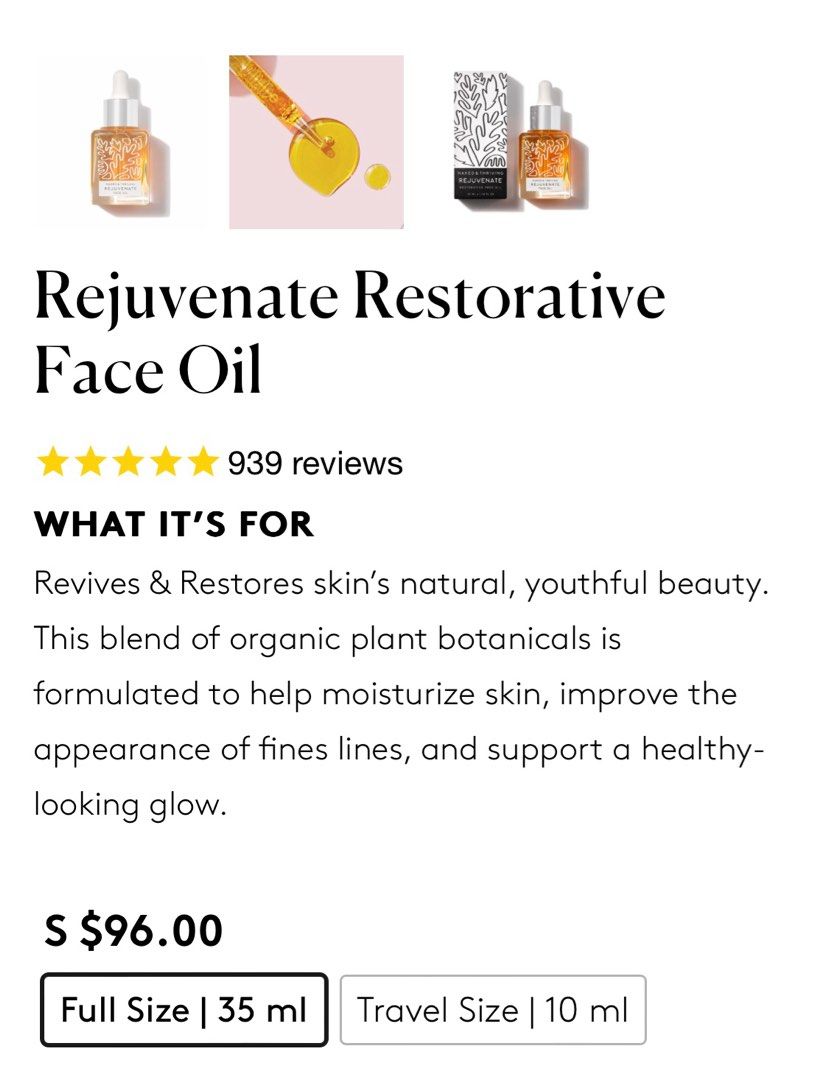 Naked Thriving Rejuvenate Face Oil Ml Beauty Personal Care Face Face Care On Carousell