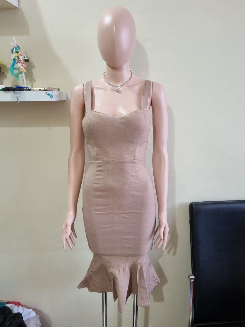 Mididress Nude Bodycon Mermaid Fesyen Wanita Pakaian Wanita Gaun