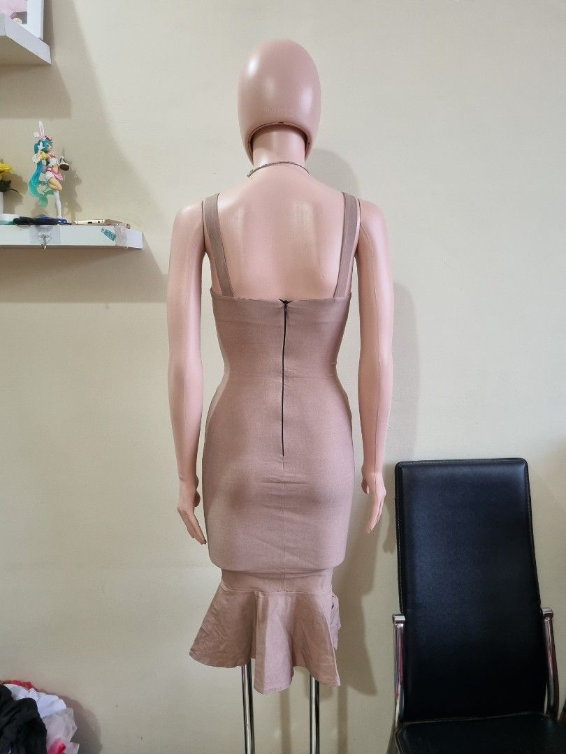 Mididress Nude Bodycon Mermaid Fesyen Wanita Pakaian Wanita Gaun