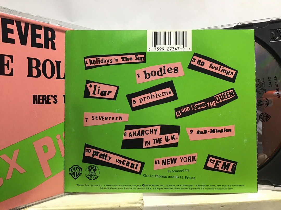 Cd Sex Pistols Never Mind The Bollocks Oop Usa Us Press Anubis Punk