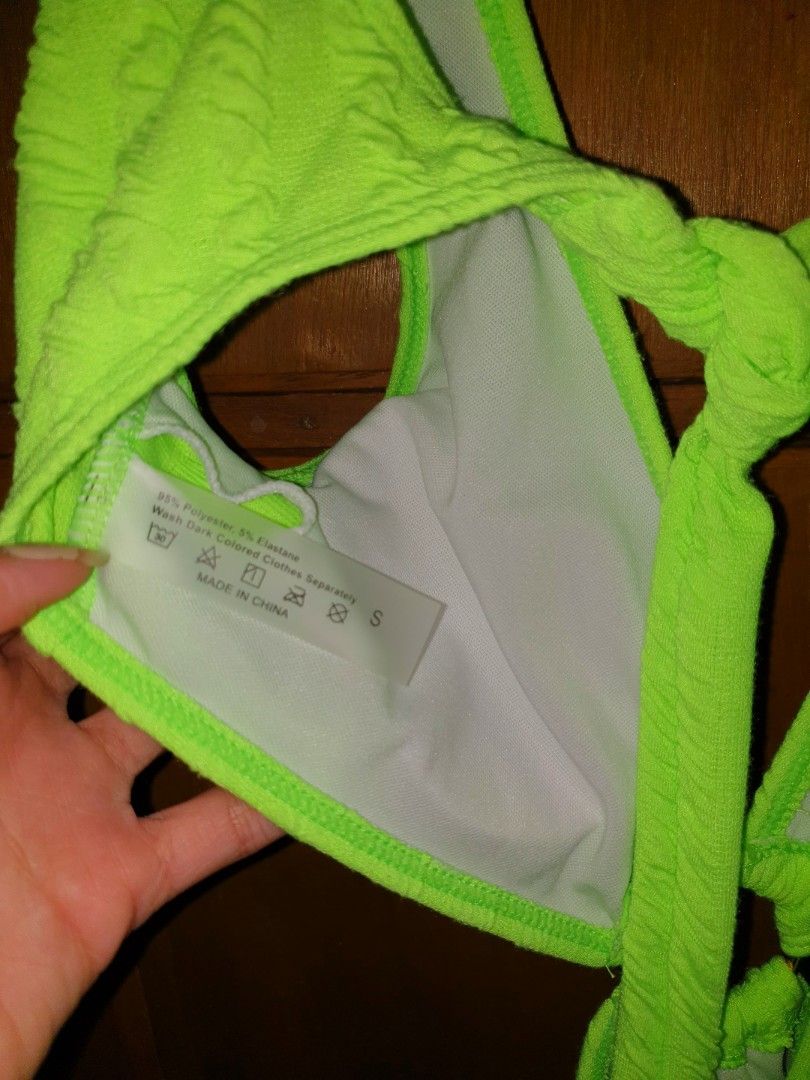 One Piece Neon Green Bikini With Ruched Skirt On Carousell