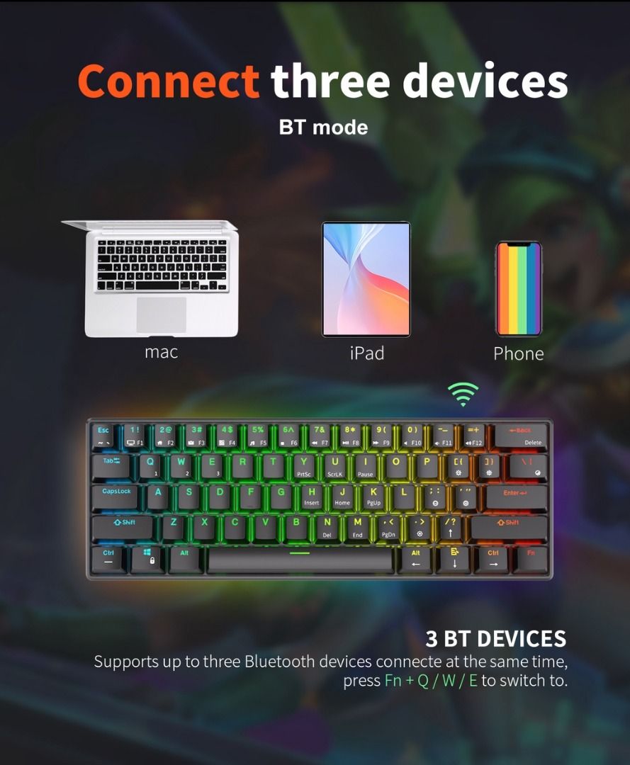 Royal Kludge Rk Hot Swappable Bluetooth Usb C Dual Mode Rgb Mechanical Keyboard