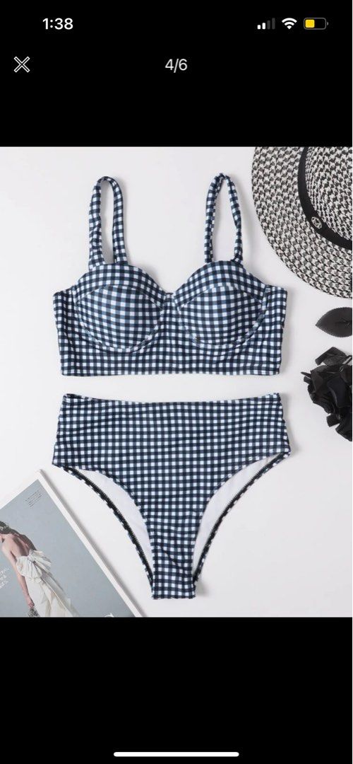 Super Cute Blue Checkered Summer Bikini Swimsuit Women S Fashion