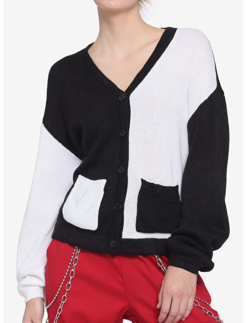 Hot Topic Black White Split Boyfriend Fit Girls Cardigan On Carousell