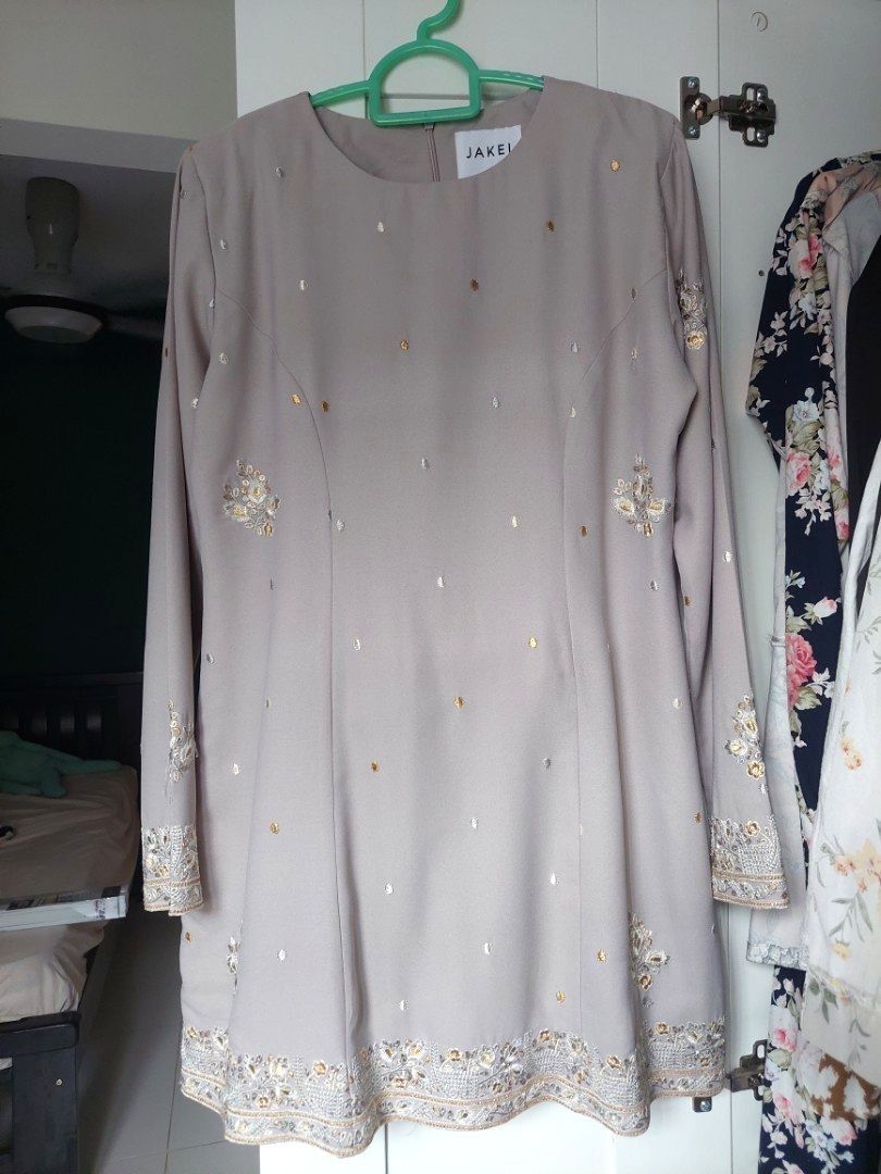 Baju Kurung Modern Light Silver Nude Colour Women S Fashion