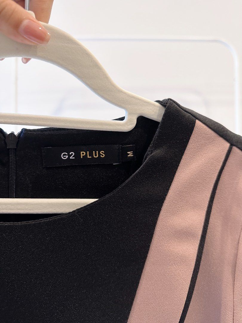 G Plus Two Tone Dress Black Nude Pink Mididress Fesyen Wanita