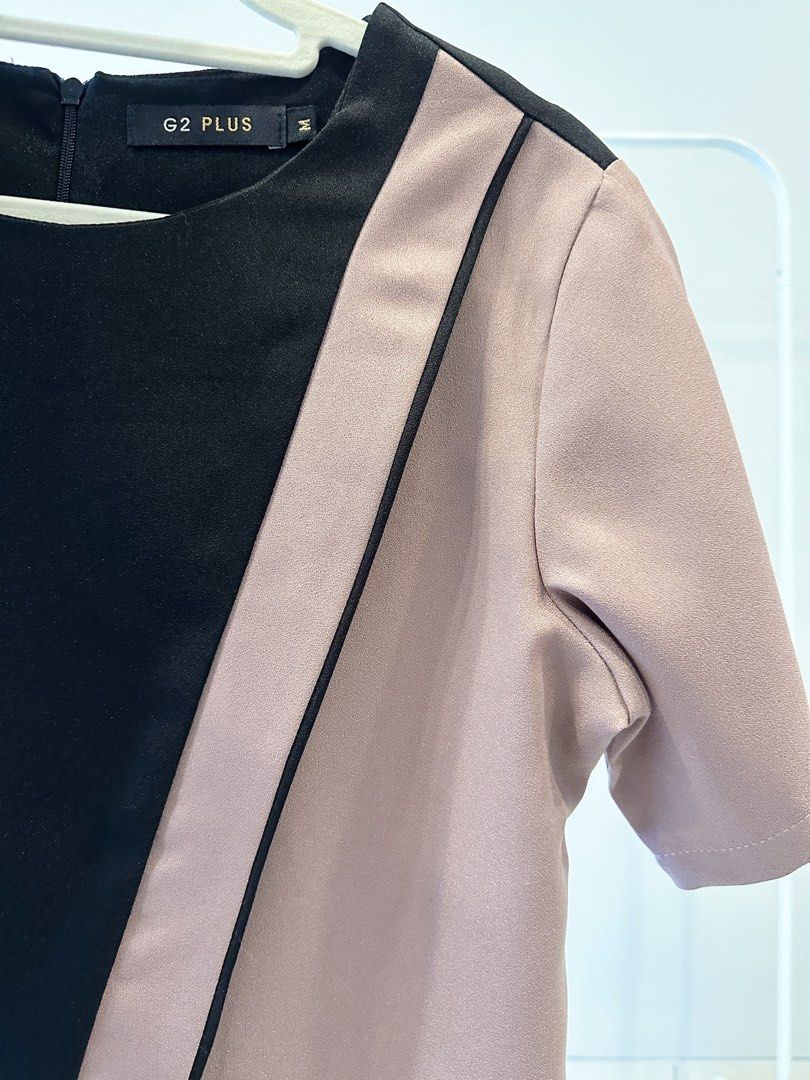 G Plus Two Tone Dress Black Nude Pink Mididress Fesyen Wanita