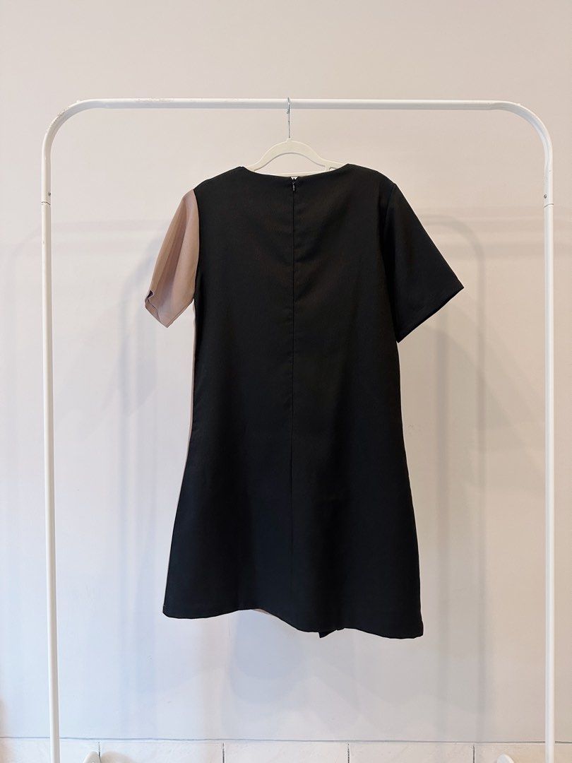 G Plus Two Tone Dress Black Nude Pink Mididress Fesyen Wanita