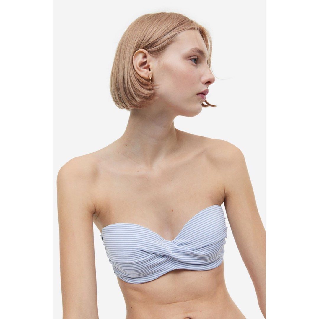H M Balconette Bikini Top In Light Blue Stripes Women S Fashion