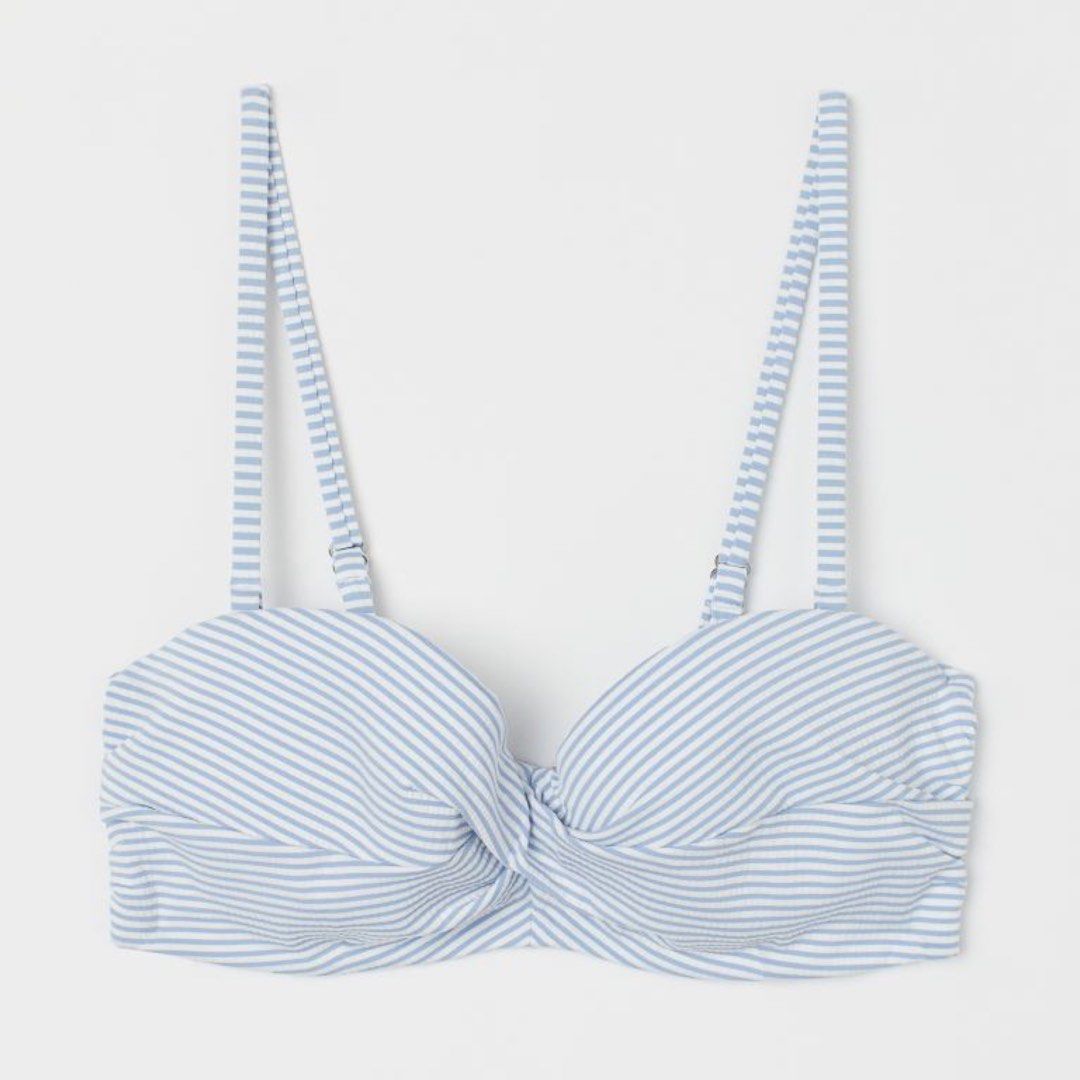 H M Balconette Bikini Top In Light Blue Stripes Women S Fashion