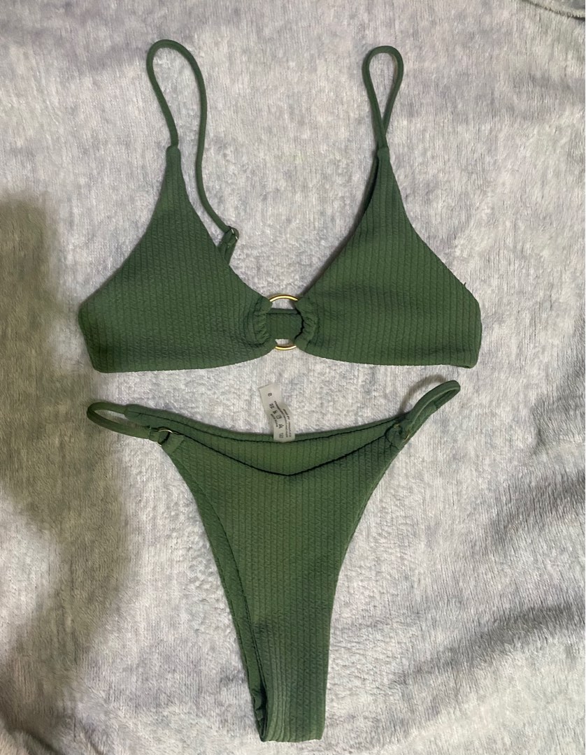 Olive Green Bikini Ringed Highwaist Swimsuit Women S Fashion Swimwear