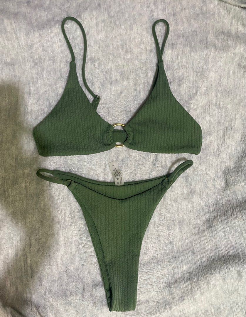 Olive Green Bikini Ringed Highwaist Swimsuit Women S Fashion Swimwear