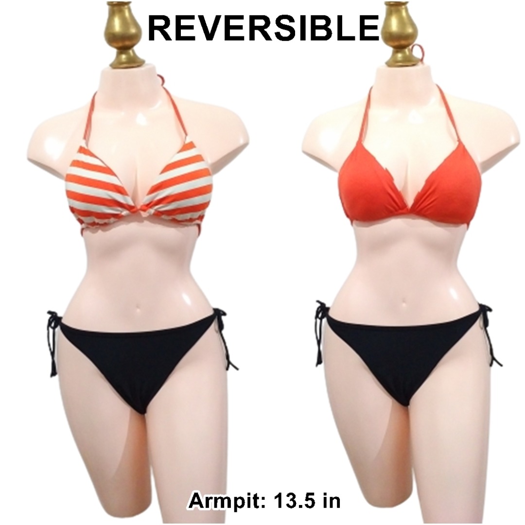 Reversible Bikini Top Orange Bikini Top Stripe Bikini Top Orange White Bikini Top On Carousell