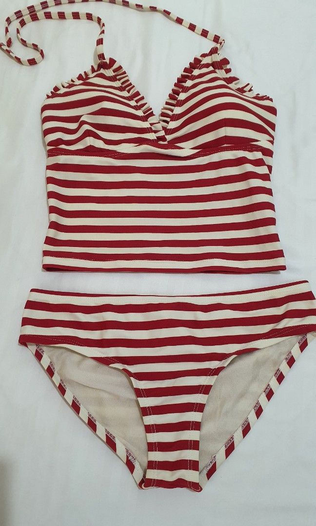 Folded Hung Red And White Stripes Two Piece Bikini On Carousell