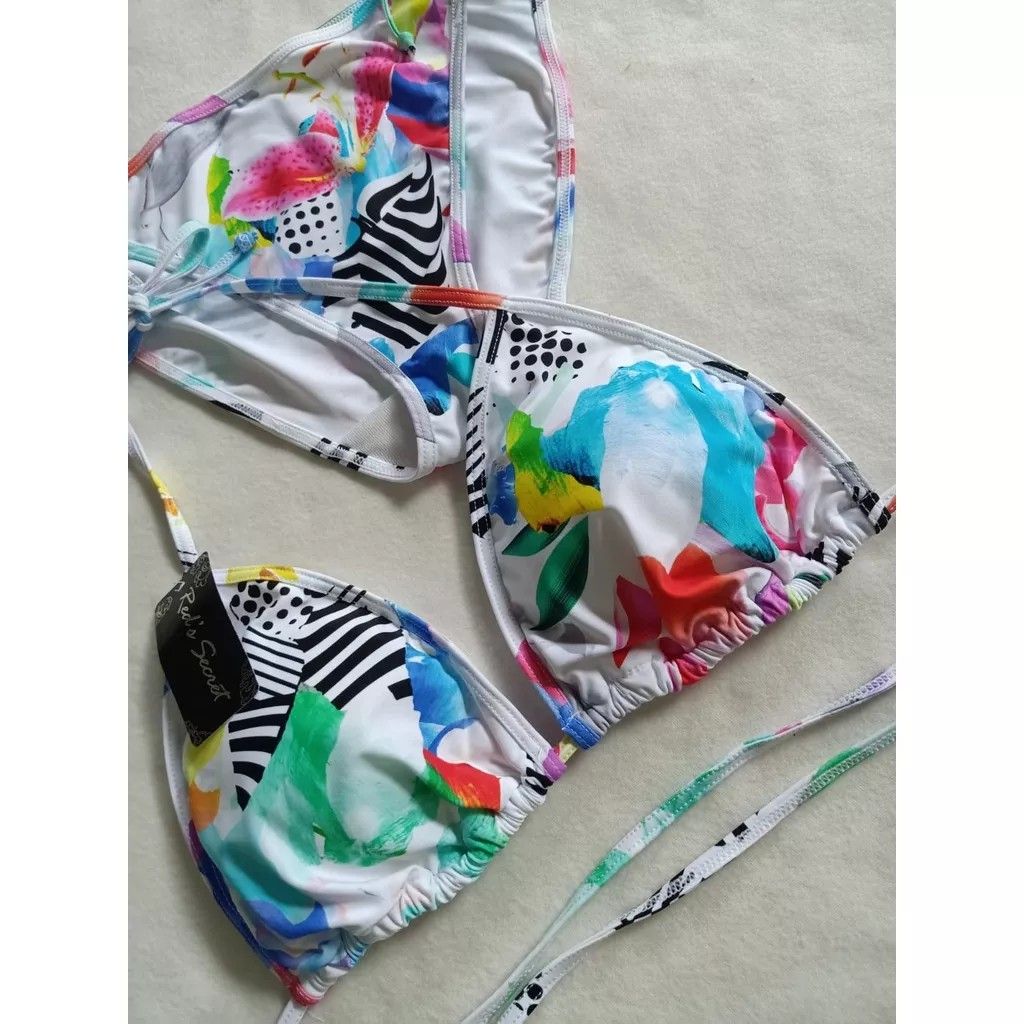 BK 3301 Putih Abstrak Bikini Segitiga Ikat Dengan Busa Selip On Carousell