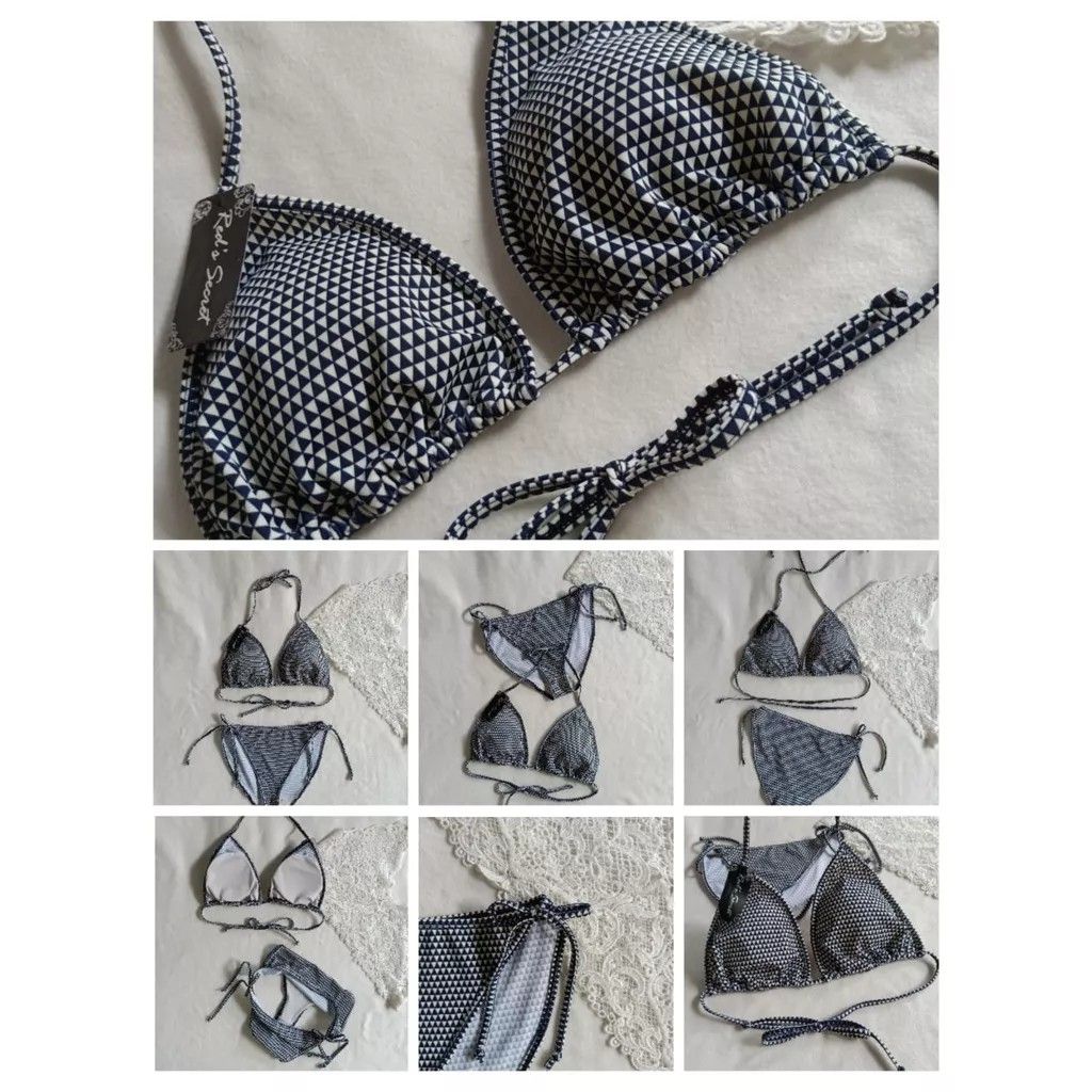 BK 3301 Segitiga Hitam Putih Bikini Segitiga Ikat Dengan Busa Selip