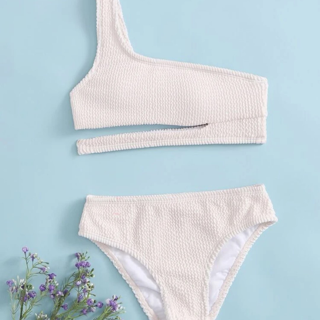 Shein Beige One Shoulder Cutout Two Piece Bikini Swimsuit Teens