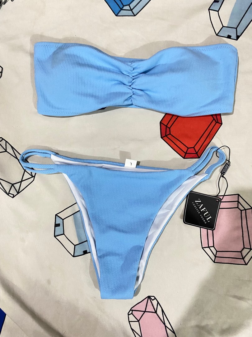 Bandeau Sky Blue Bikini Women S Fashion Swimwear Bikinis Swimsuits On Carousell