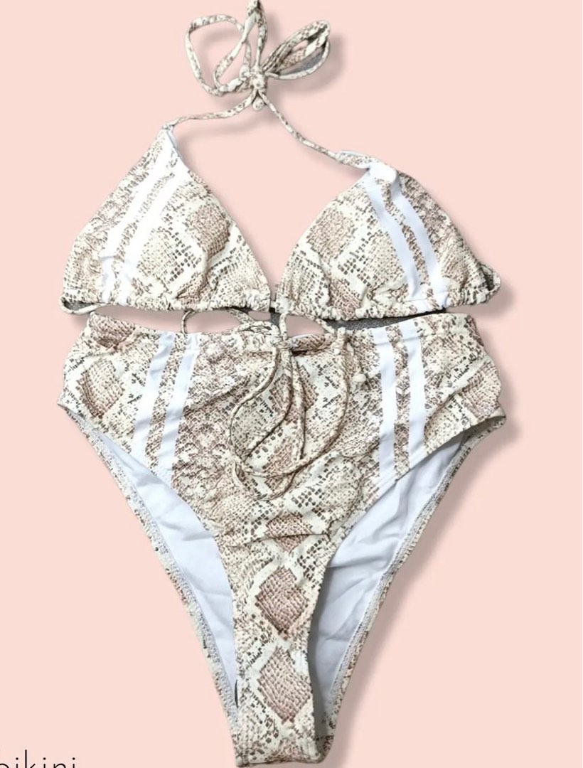 Two Piece Snake Skin Brown Highwaist Bikini Women S Fashion Swimwear