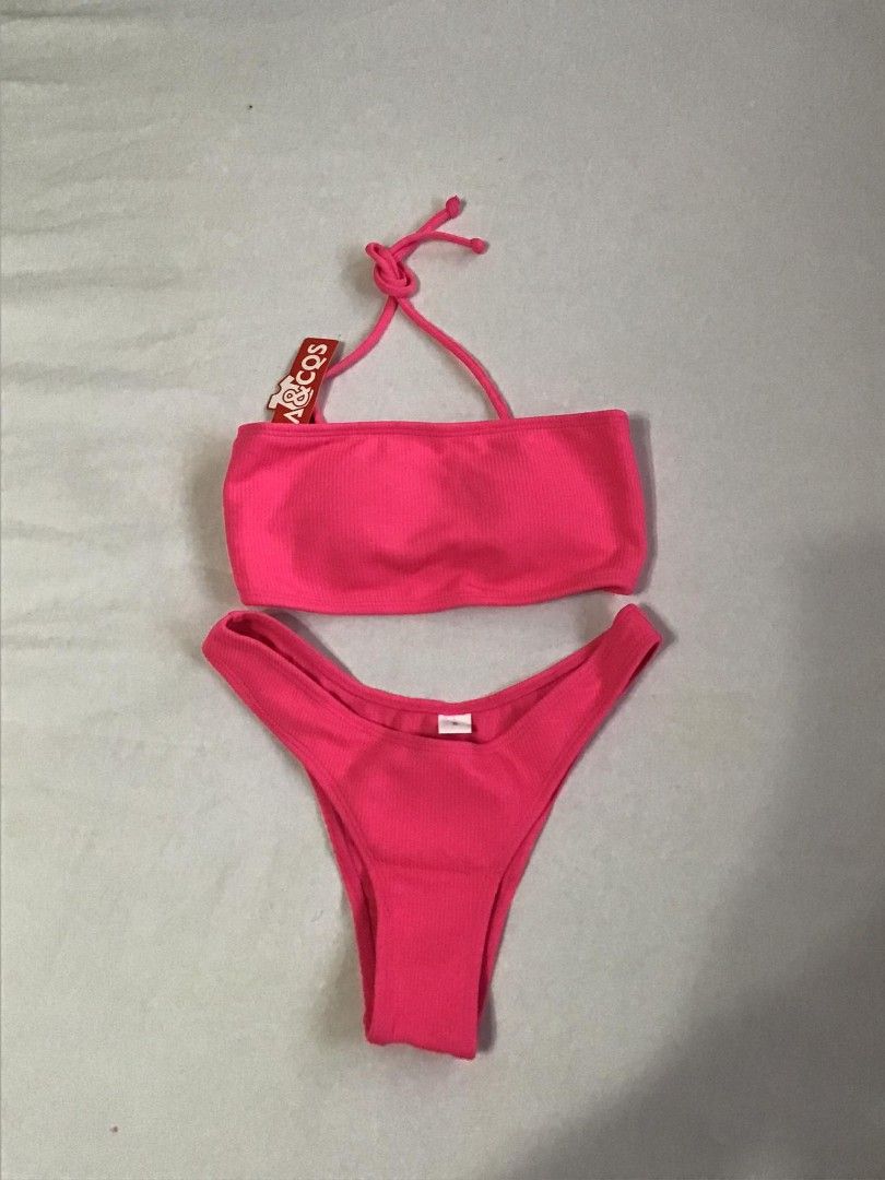 Self Tie Neon Pink Bikini Swimsuit Women S Fashion Swimwear Bikinis Swimsuits On Carousell