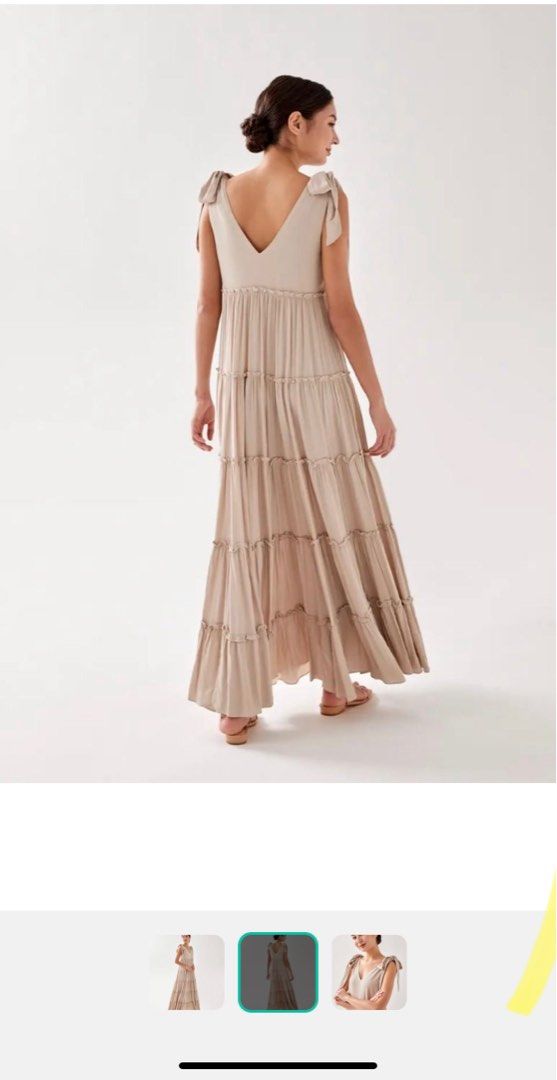 Kasha Tie Shoulder Tiered Maxi Dress Nude Women S Fashion Dresses Sets Dresses On Carousell