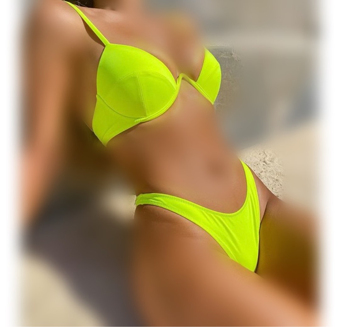 Neon Green Bikini Set Underwire Women S Fashion Swimwear Bikinis