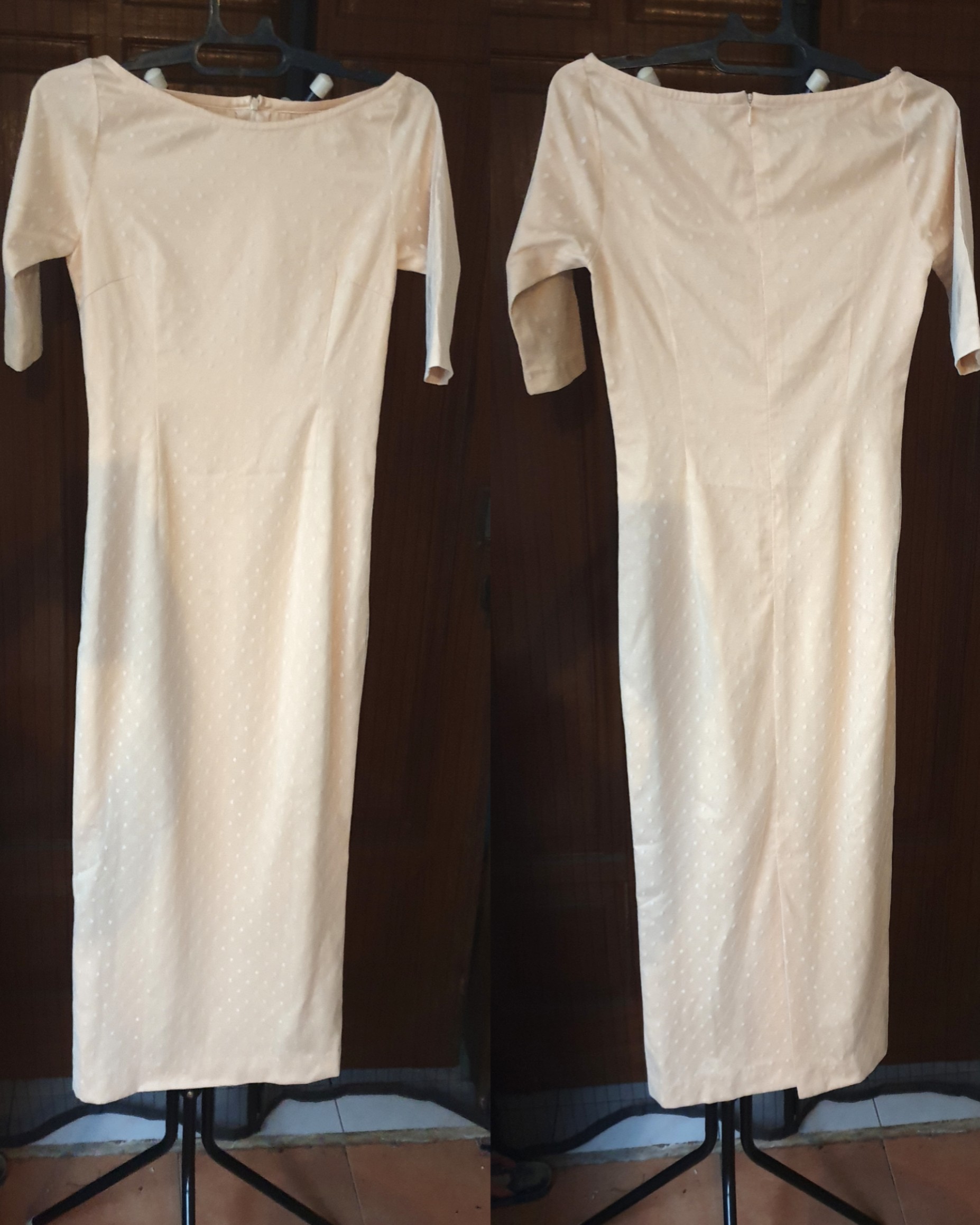 Long Dress Nude Cream Beige Gaun Tile Fesyen Wanita Pakaian Wanita