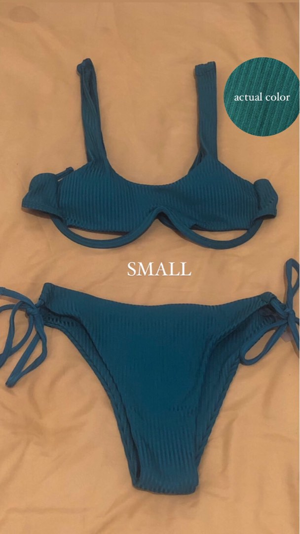 Shein Green Underboob Underwire Bikini Set Women S Fashion Swimwear