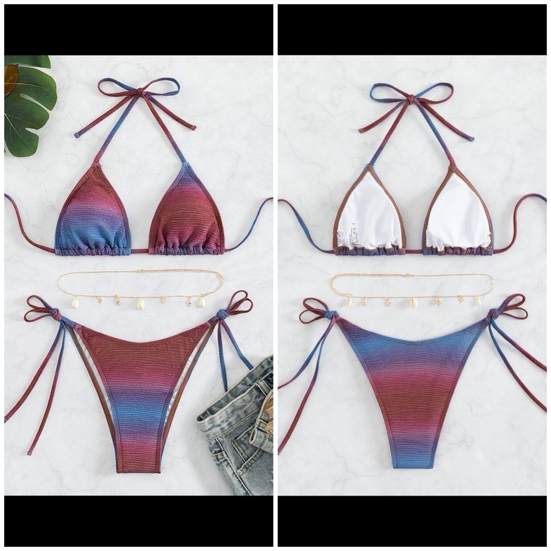 Bn Shein Ombre Bikini Swimwear Set With Body Chain Women S Fashion