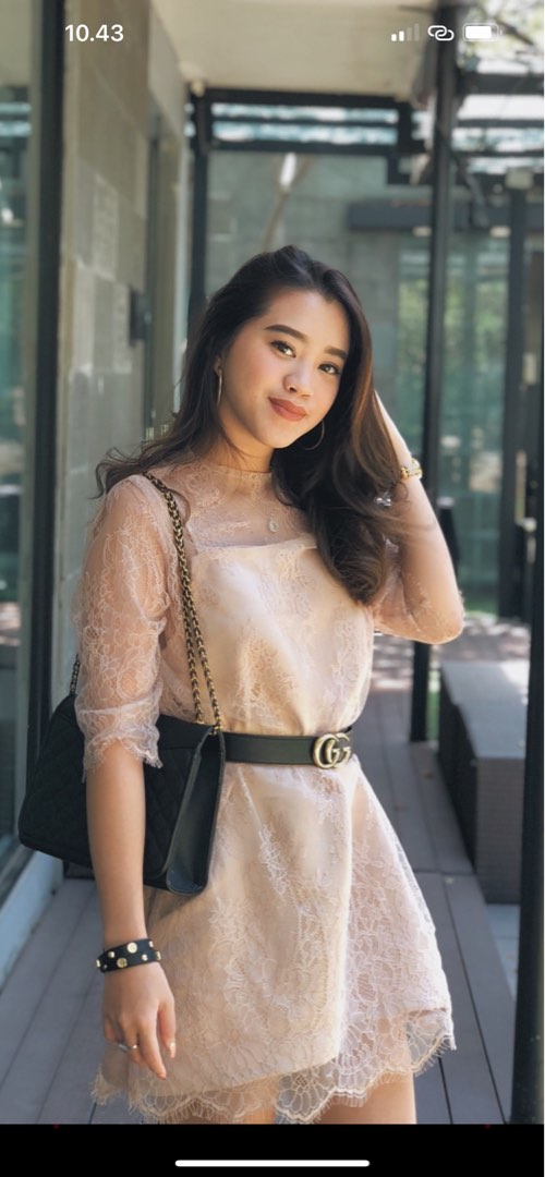 Chantilly Dress Nude Fesyen Wanita Pakaian Wanita Gaun Rok Di