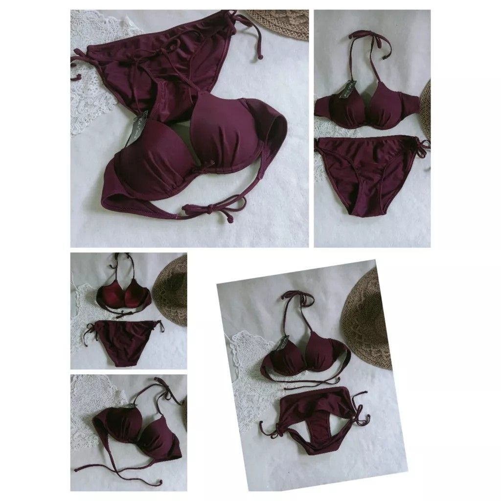 BK 3324 Burgundy Bikini Pantai Ada Busa Dan Kawat On Carousell