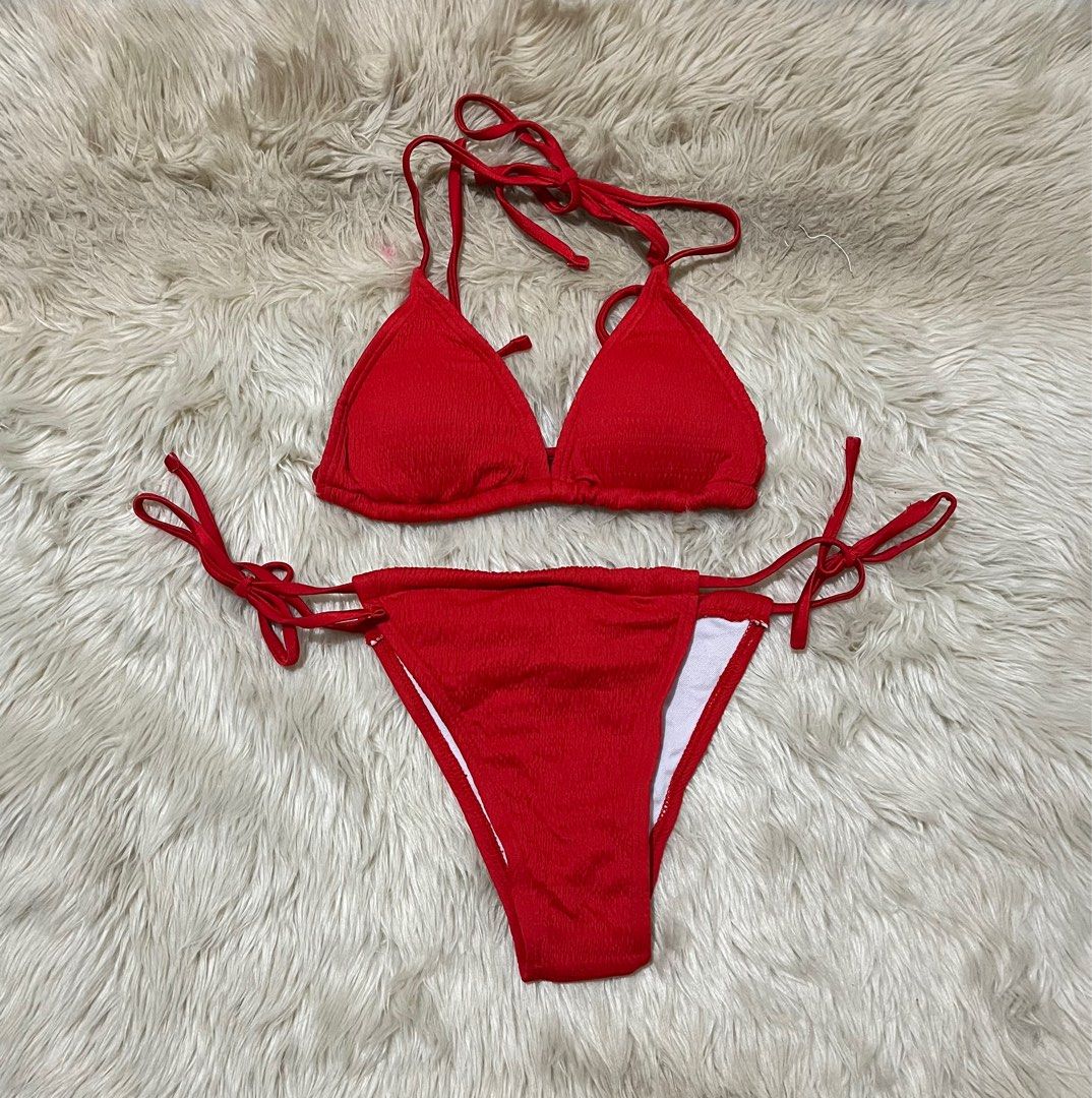 Bloody Red Tie String Bikini Women S Fashion Swimwear Bikinis Swimsuits On Carousell