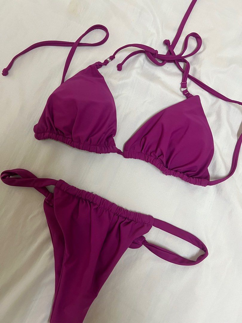 Purple Halter Bikini Triangle Top And Thong Women S Fashion Swimwear