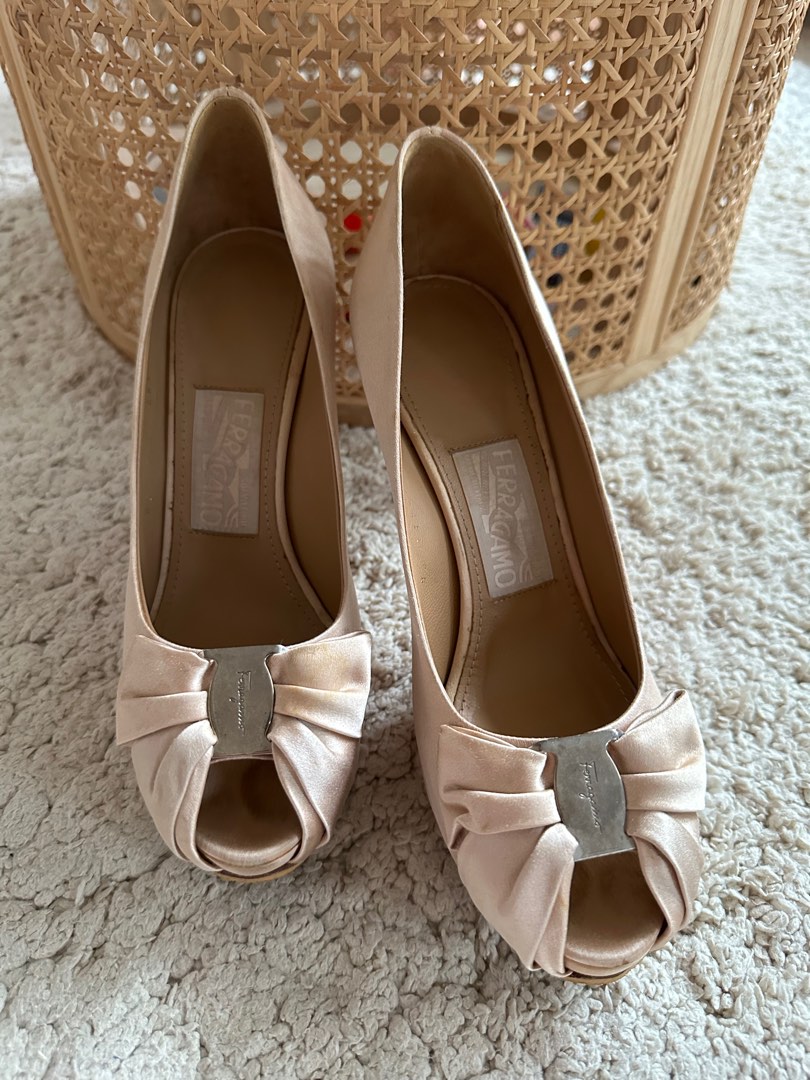 Salvatore Ferragamo Heels Satin Nude Women S Fashion Footwear Heels On Carousell
