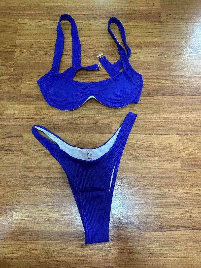 Royal Blue Rib Underwire High Cut Bikini Swimsuit On Carousell