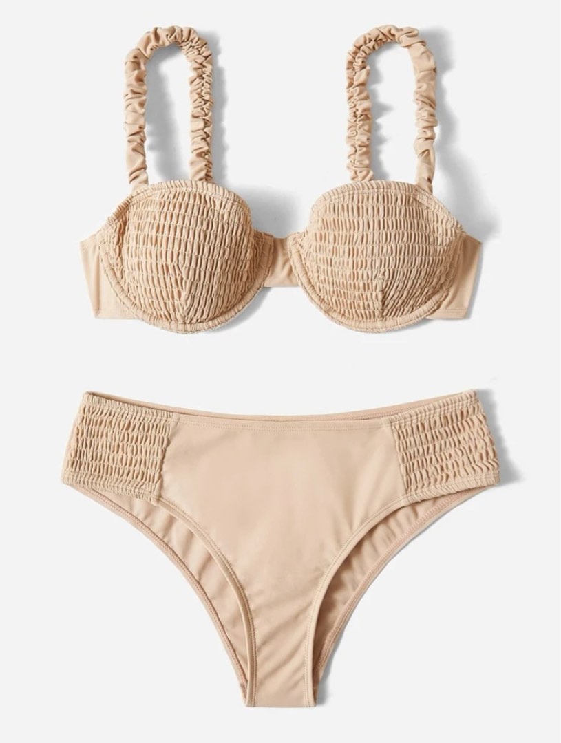 Authentic Shein Scrunched Two Piece Bikini Swimsuit In Nude On