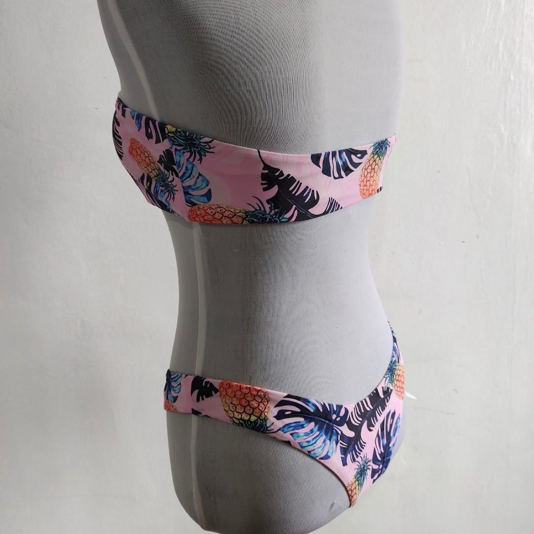 Pink Pineapple Leaf Bandeau Bikini Women S Fashion Swimwear Bikinis