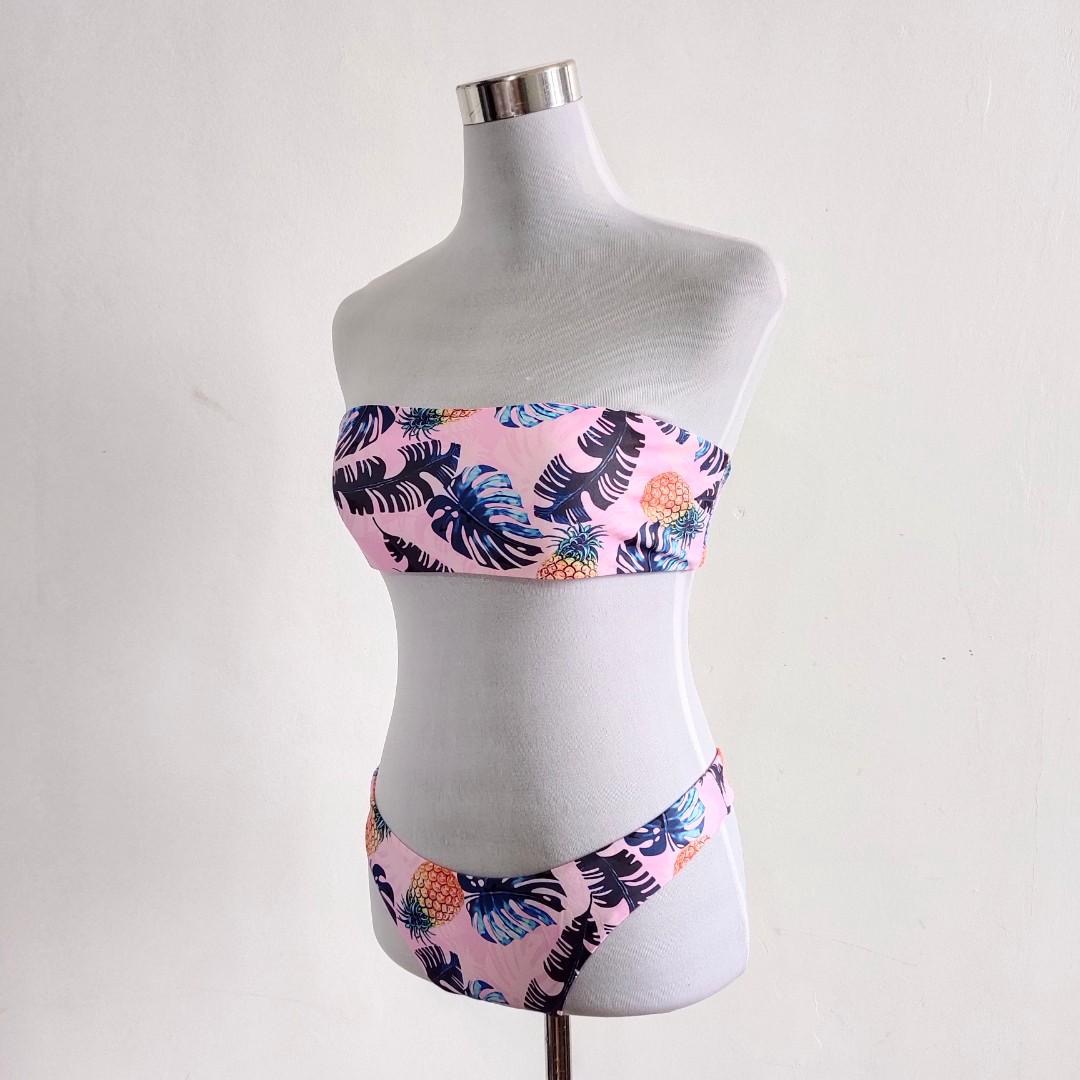 Pink Pineapple Leaf Bandeau Bikini Women S Fashion Swimwear Bikinis
