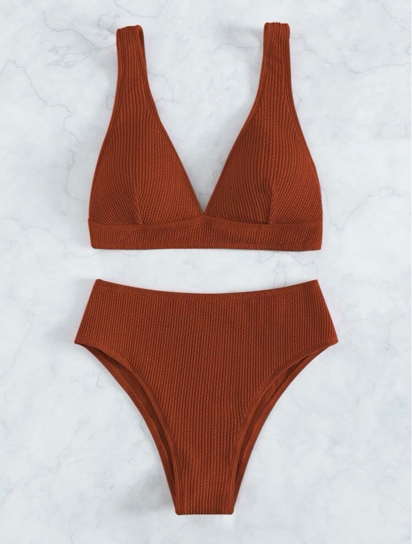 Shein Rust Highwaist Bikini Swimsuit Women S Fashion Swimwear