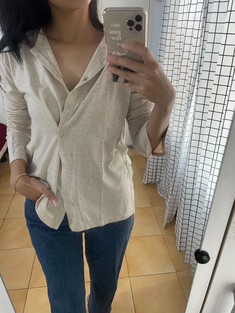 Atasan Outer Blouse Cream Nude Fesyen Wanita Pakaian Wanita