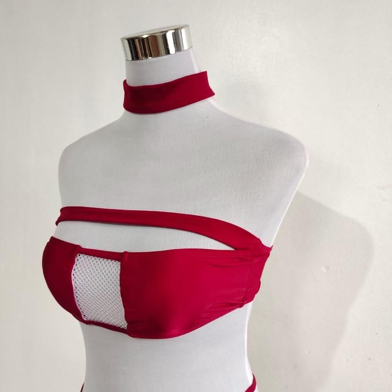 Red Bandeau Bikini With Choker Accessory Women S Fashion Swimwear Bikinis Swimsuits On