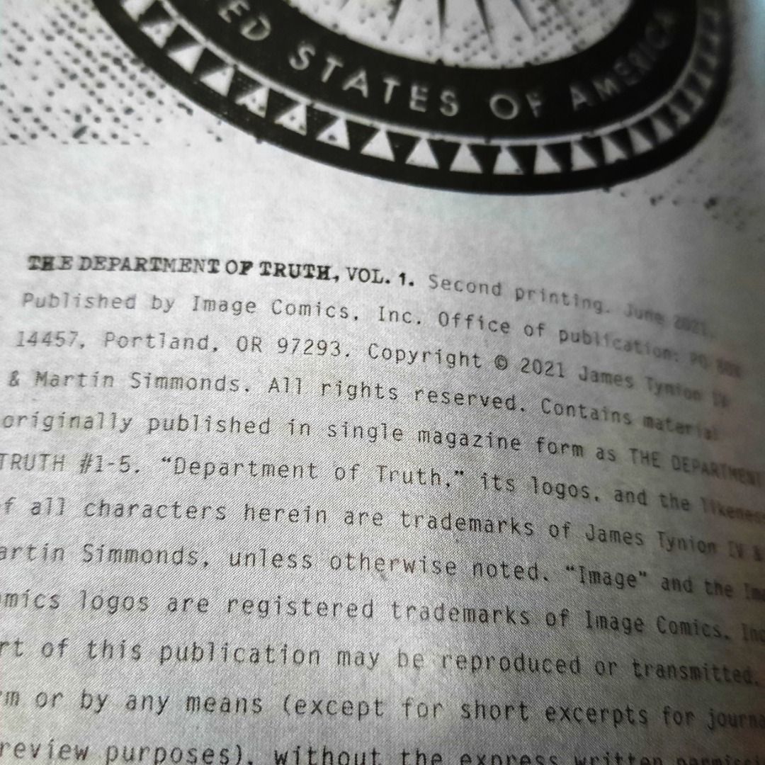 Department Of Truth TPB 1 2nd Print Image Comics Mature Readers