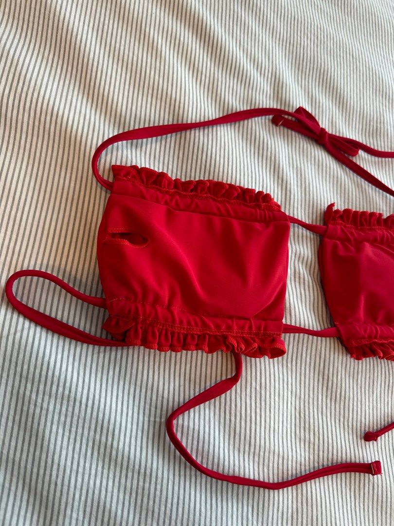 Ruched Red Bikini Bra Women S Fashion Swimwear Bikinis Swimsuits